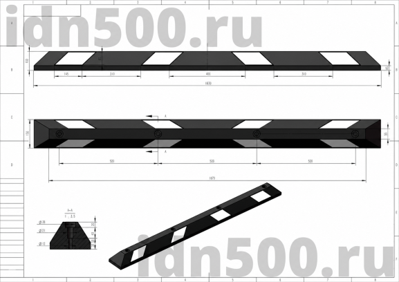 КР-1,83 Колесоотбойник резиновый цельный в точку белый светоотражатель 00-00010769